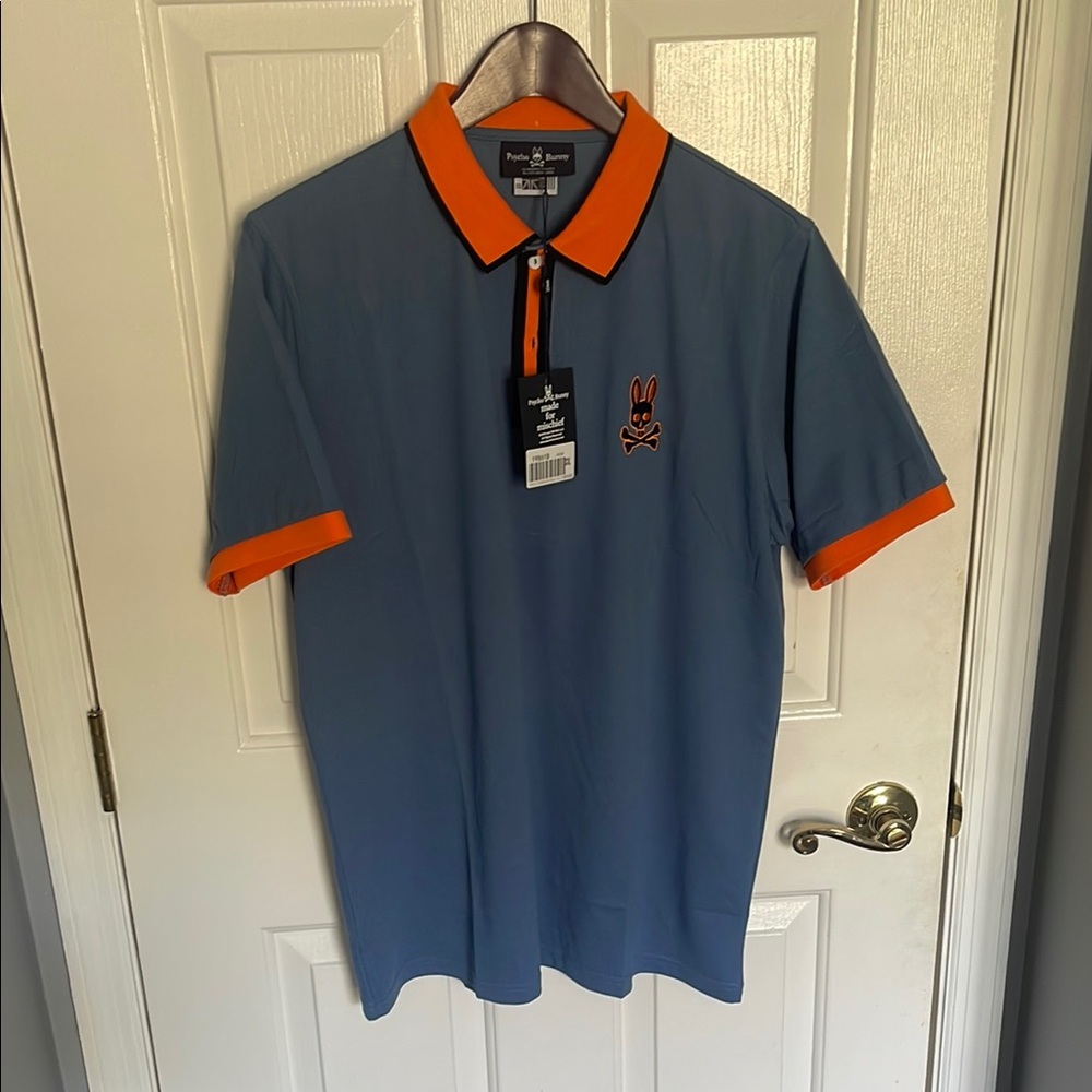 Psycho Bunny Men's Blue and Orange Polo Shirt
